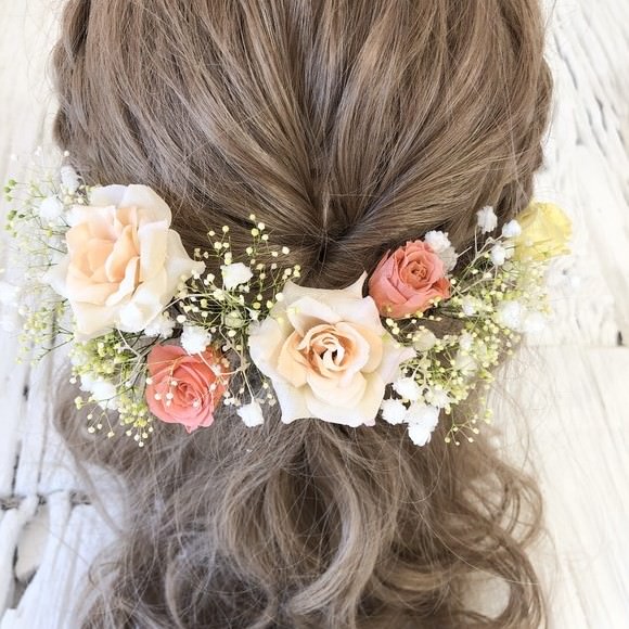 薔薇とかすみ草の髪飾り、ヘッドドレス